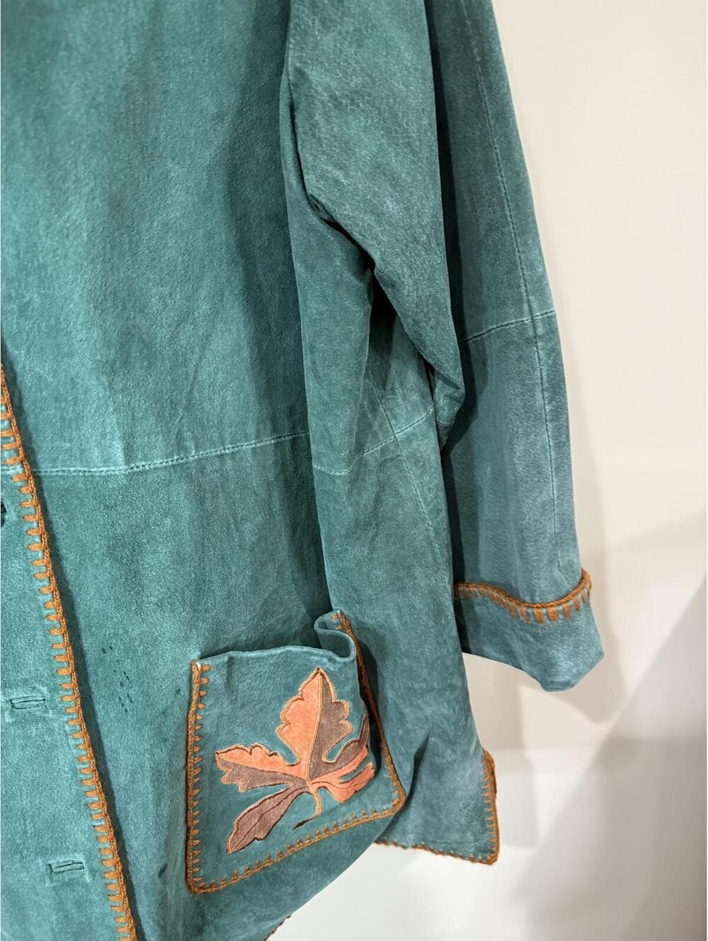 Bob Mackie Green Suede Women's Coat with Leaf Embroidery 2X - Picture 8 of 11